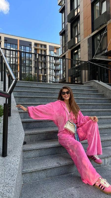 Casual velvet zipper hooded wide-leg pants set