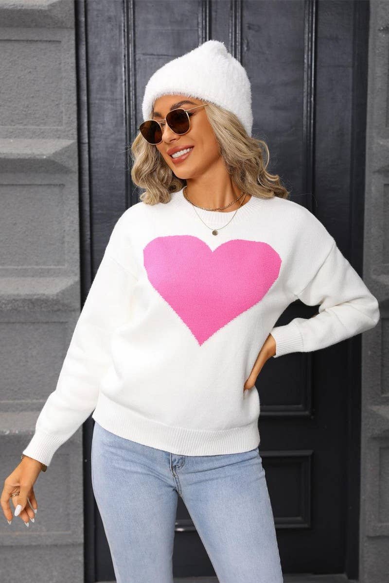 CWOSWL07588_LOVE HEART LOOSE VALENTINE'S DAY KNITTED SWEATER