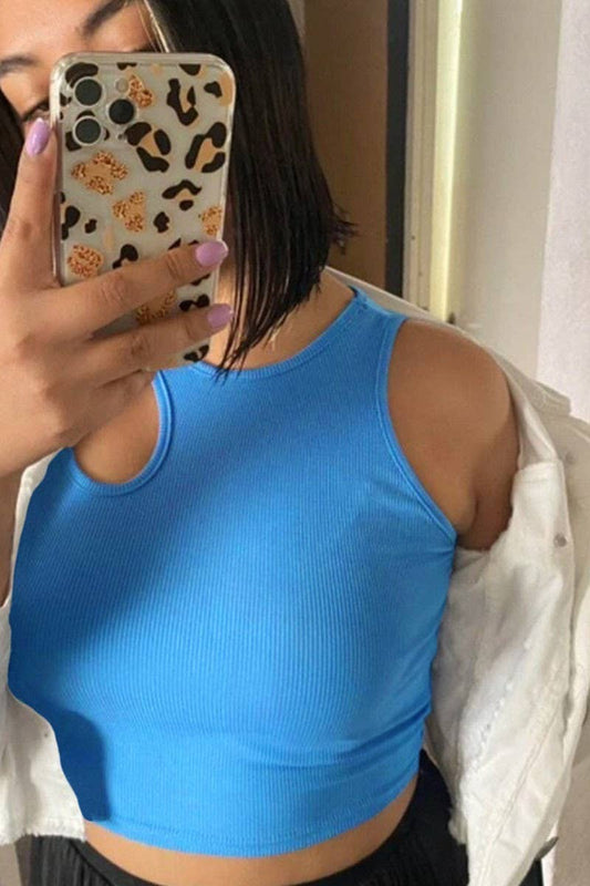 CWTTK0502_RIBBED BELLY-BARING CUT-OUT SLEEVELESS TANK TOP