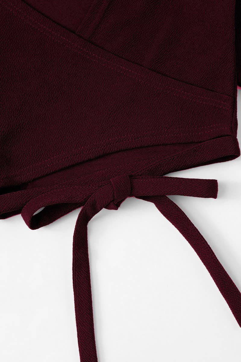 CWTBLL2732_BAT-SLEEVE SHORT BELLY-EXPOSING DARK RED TOP