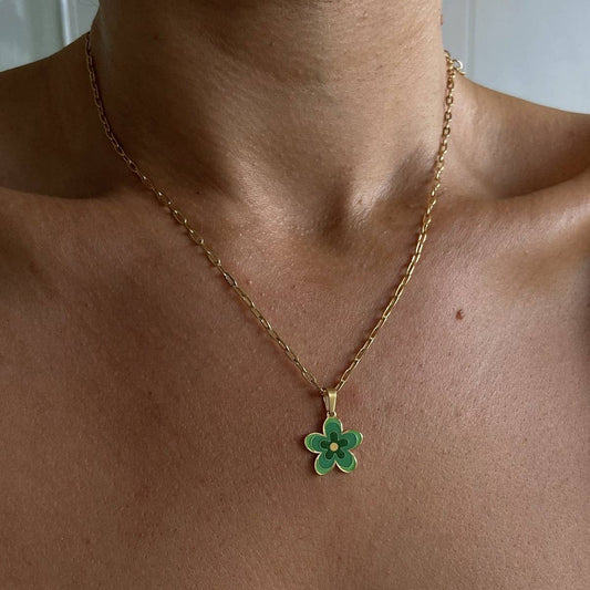 MULTI-LAYERED OIL DRIPPING FLOWER PENDANT NECKLACE