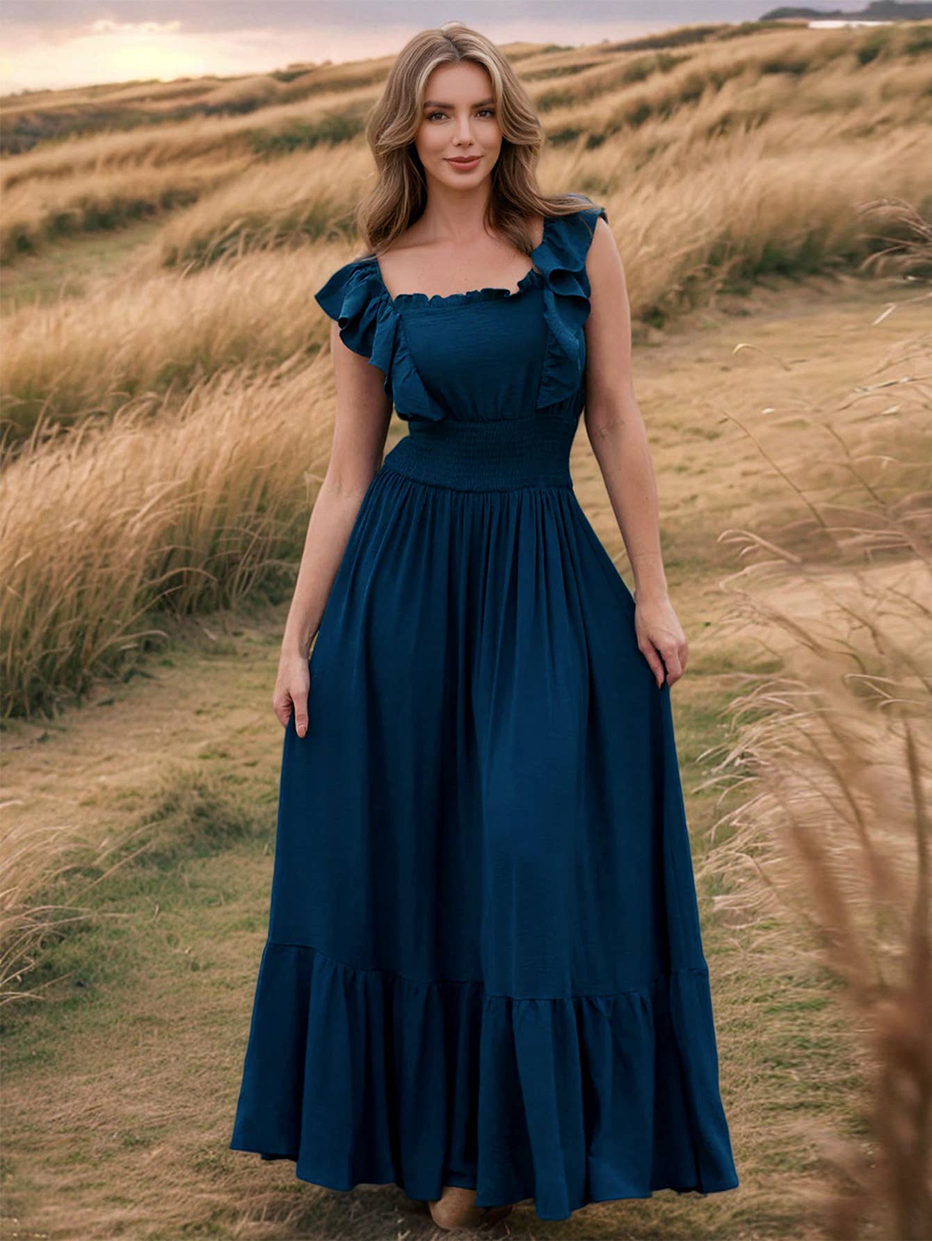 Chic Slim Fit Ruffle Off-Shoulder Vintage Dress