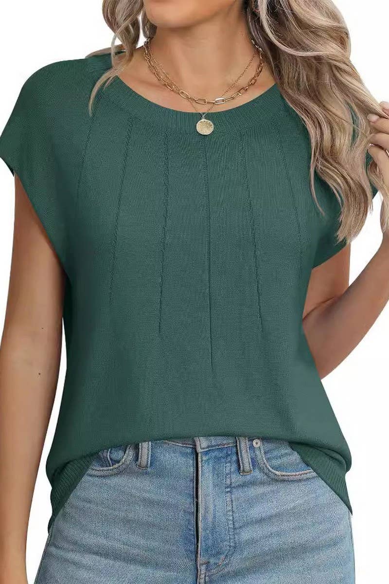 CWOSWS0070_CREW NECK CASUAL KNITTED PULLOVER TOP