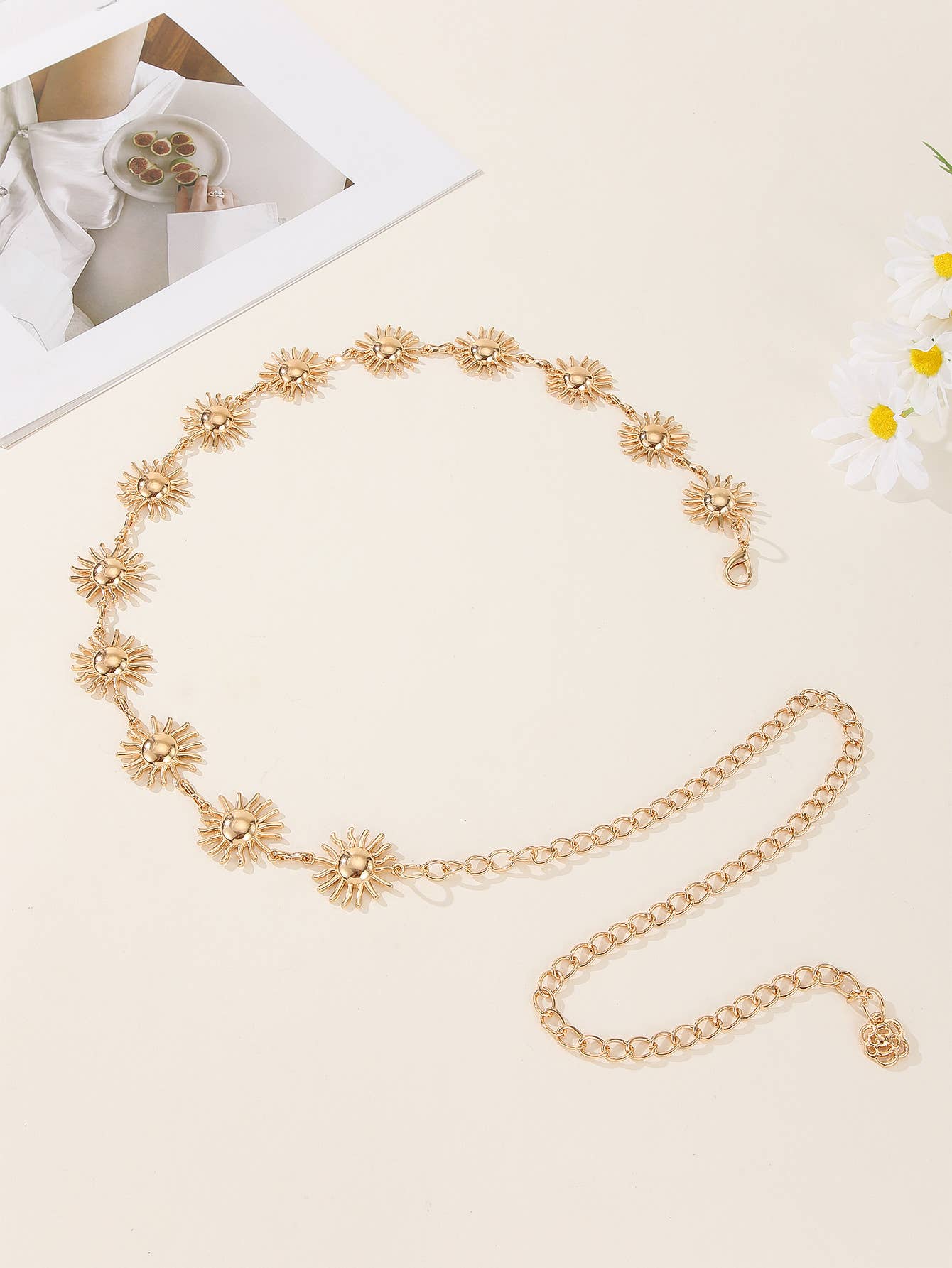 Golden sunflower metal adjustable waist chain