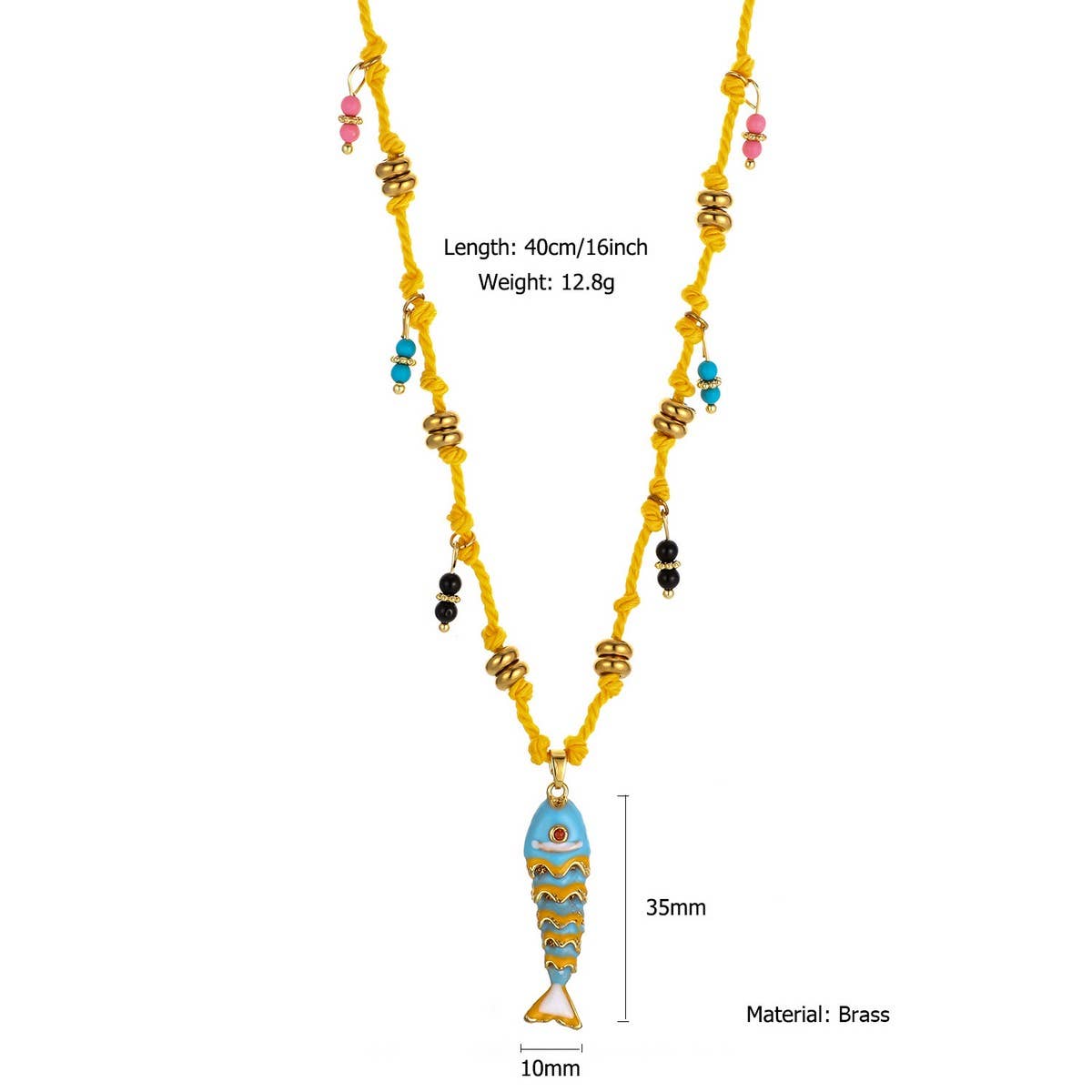 Colorful Enamel Fish Rope Necklace for Vacation