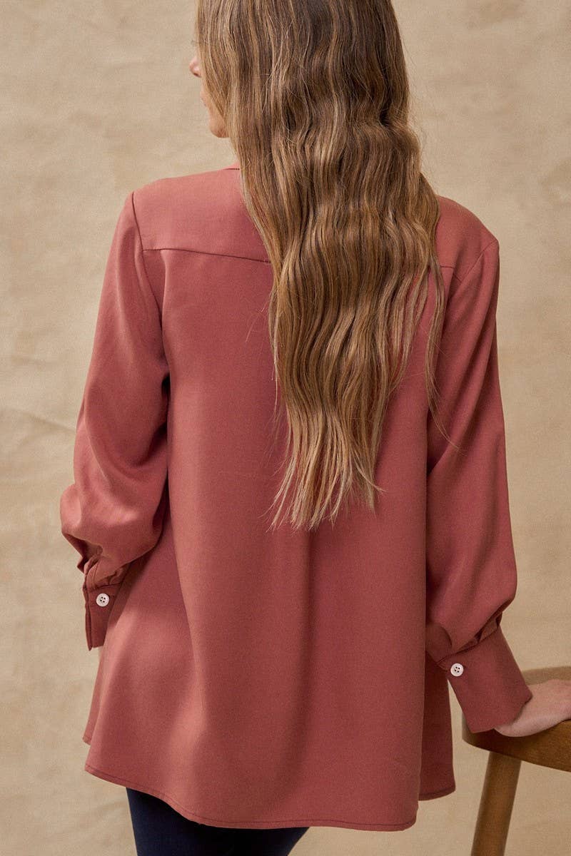 CWTBLL3703_SOLID COLOR SIMPLE BASIC BUTTON-DOWN SHIRT