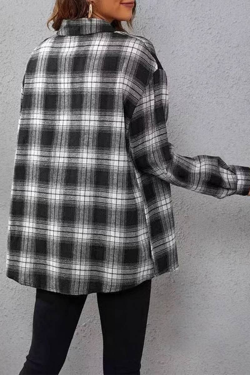 CWTBLL3880_GENTLE TEMPERAMENT CASUAL BUTTON PLAID SHIRT