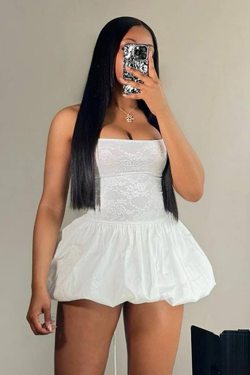 CWDHL0639_SOLID COLOR HALTERNECK TIE BUBBLE SHORT DRESS