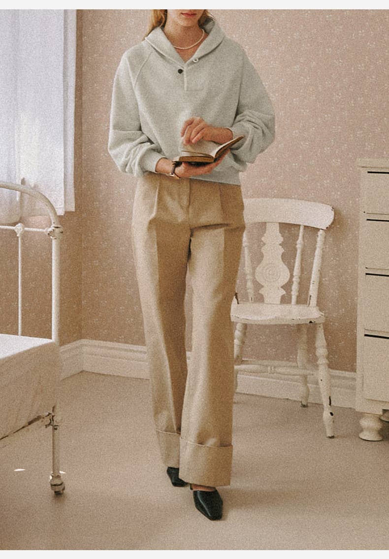 Design sense lapel pure cotton retro hoodie