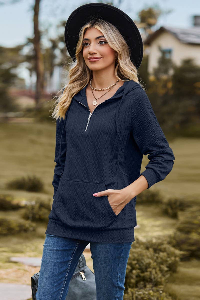 CWOHOL1094_HOODED ZIPPER LOOSE LONG SLEEVE SWEATSHIRT