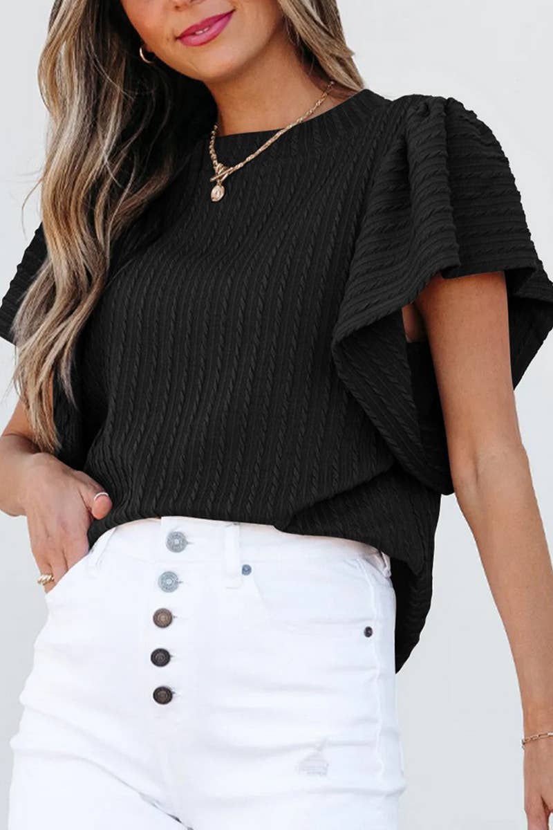 CWTBLS1811_SUMMER DOUBLE-LAYER RUFFLE SHORT-SLEEVED T-SHIRT