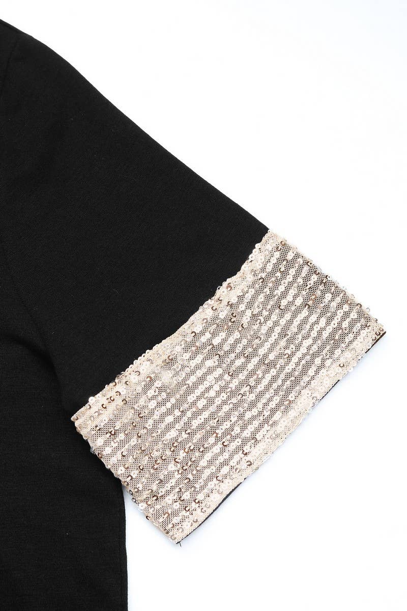 CWTBLS1993_CASUAL BLACK & WHITE COLORBLOCK SEQUIN T-SHIRT
