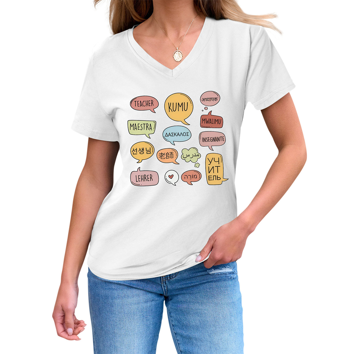 Women’s Teaching Tee – V Neck Teacher Shirt_CWTTSL0478