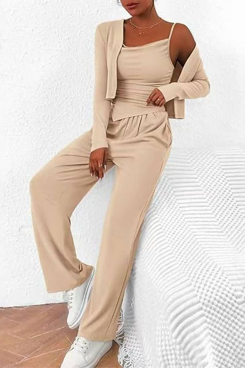 CWSBSL00033_3 PIECE LOUNGE SET WOMEN JACKET TANK AND PANTS