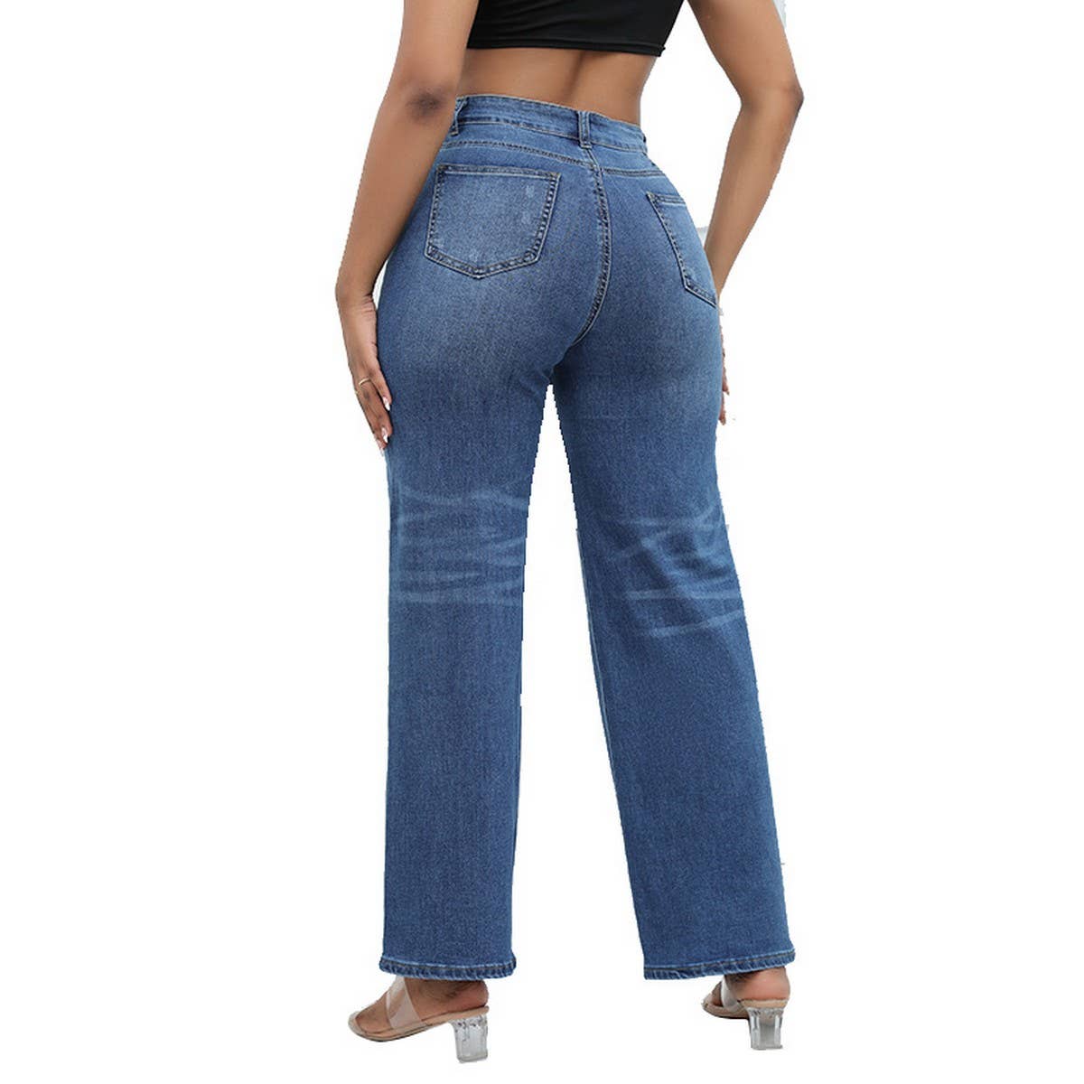 WOMENS WASHED HOLE BELL BOTTOMED PANTS JEANS_CWJP0166