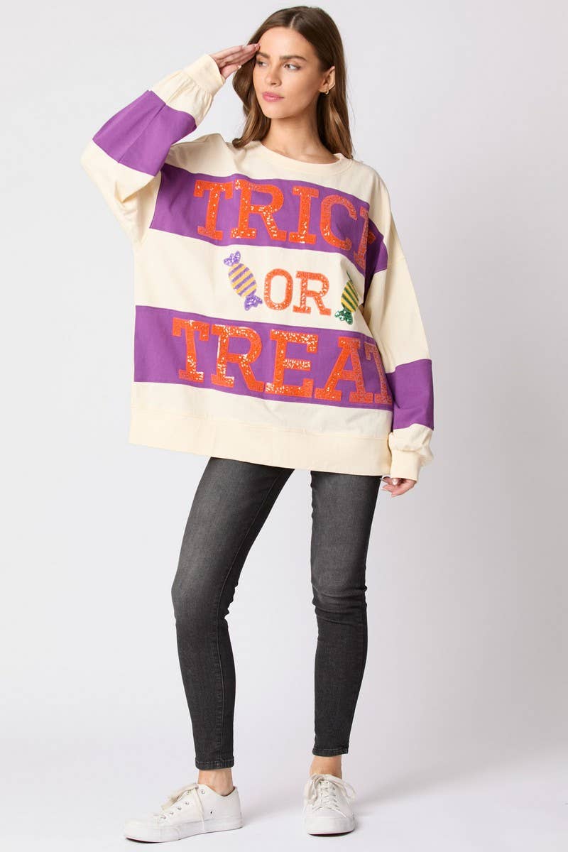 CWTBLL01243_HALLOWEEN LETTER SEQUIN COLORBLOCK SWEATSHIRT