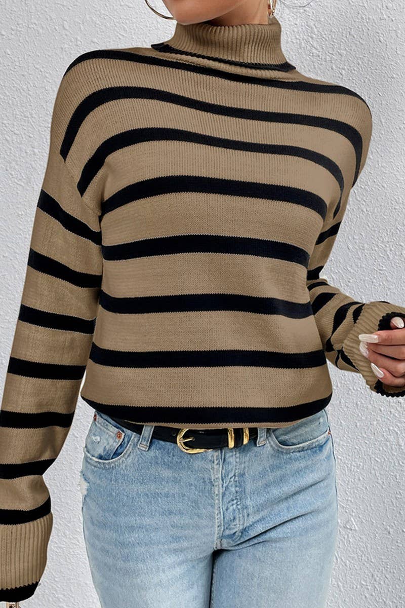 CWOSWL2699_CONTRAST COLOR HIGH COLLAR STRIPED KNIT TOP