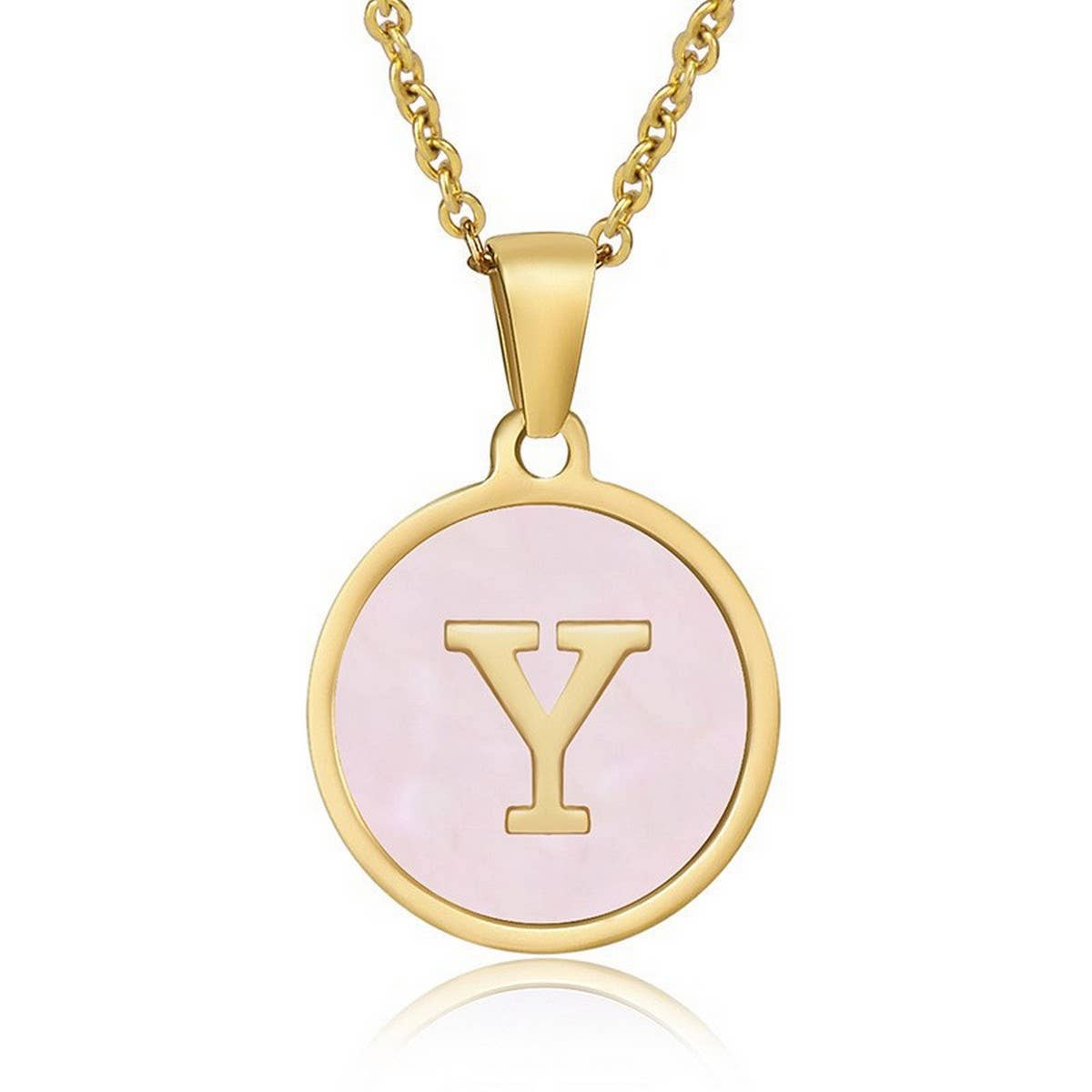 ROUND 18K GOLD STAINLESS STEEL 26LETTERS NECKLACE
