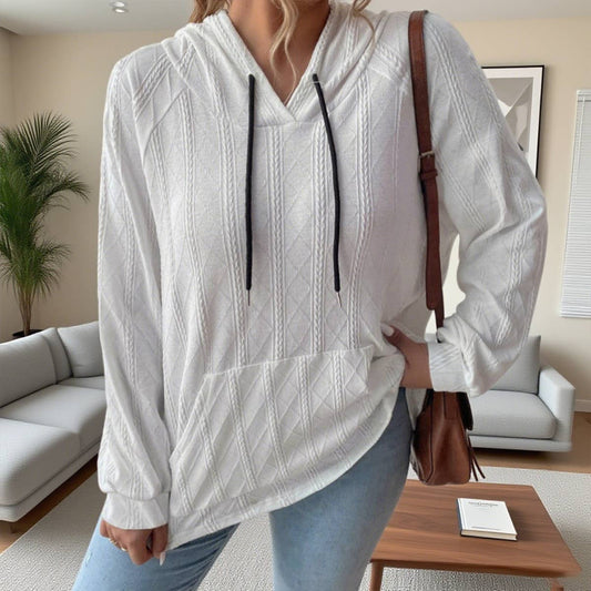 Casual jacquard patch loose hooded sweatshirt