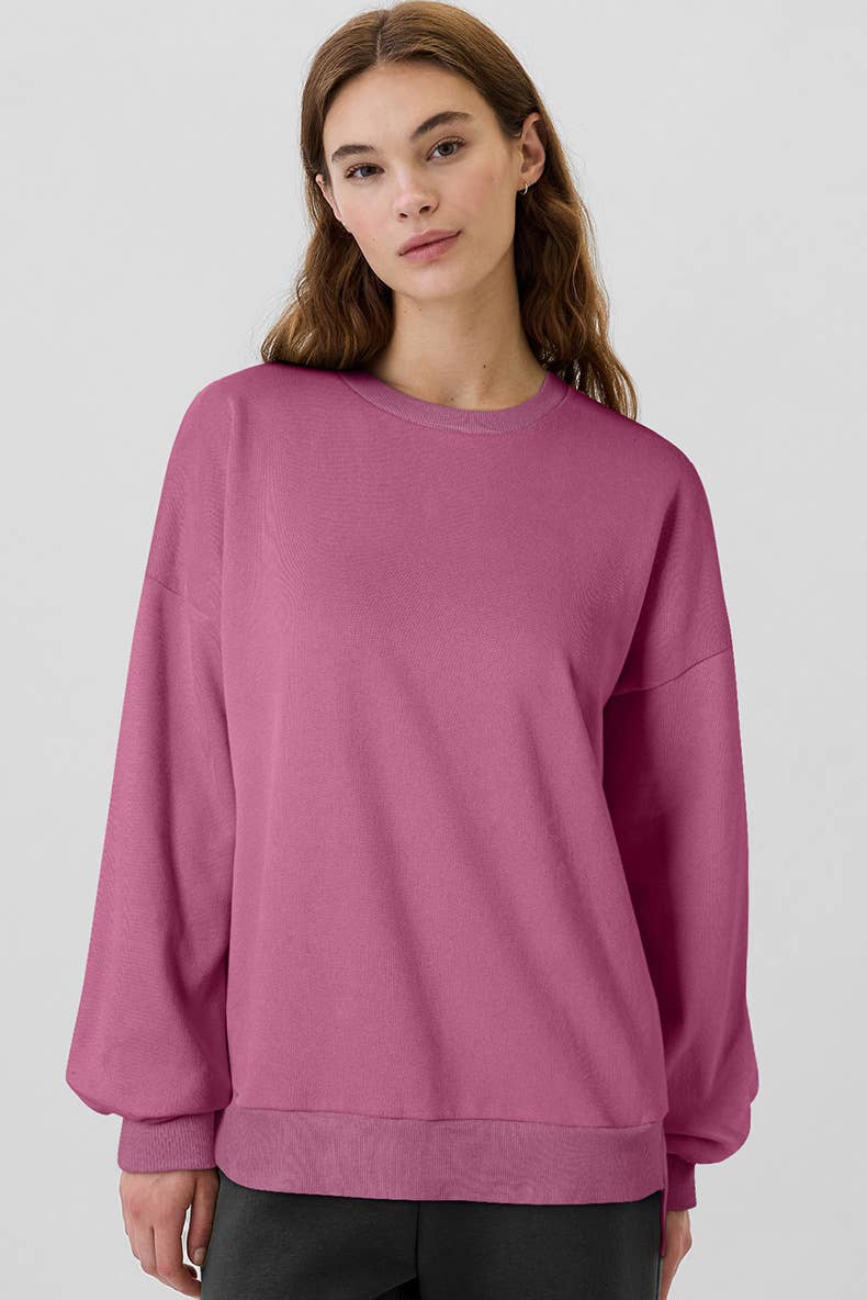 CASUAL LONG-SLEEVED SOLID COLOR CREW-NECK HOODIE