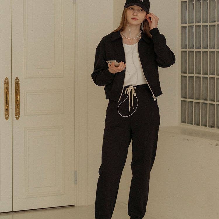 Casual lapel top sweatpants and sportswear set