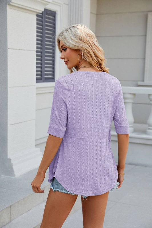 CWTTS0820_Short Sleeve Tops Fake Two Pieces Pullover Blouse