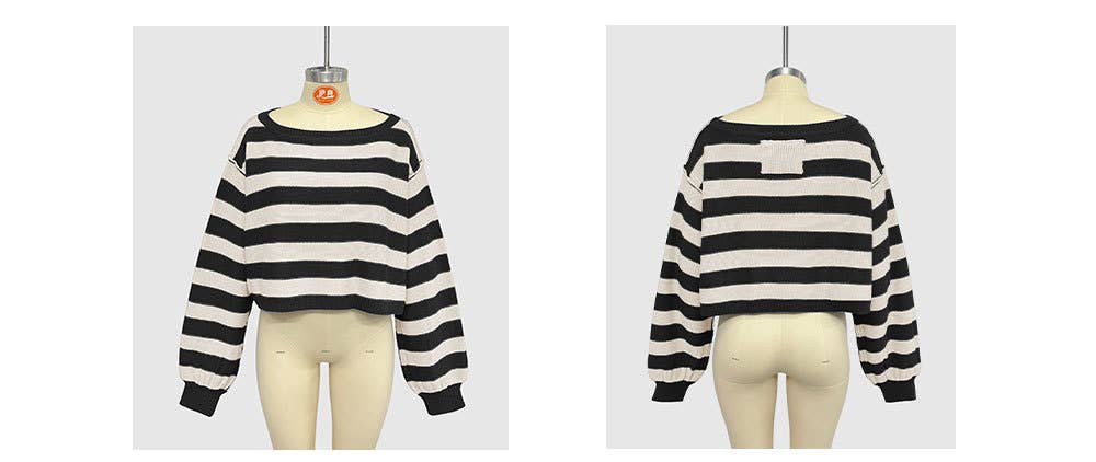 COLOR CONTRAST STRIPED LOOSE SHORT KNIT