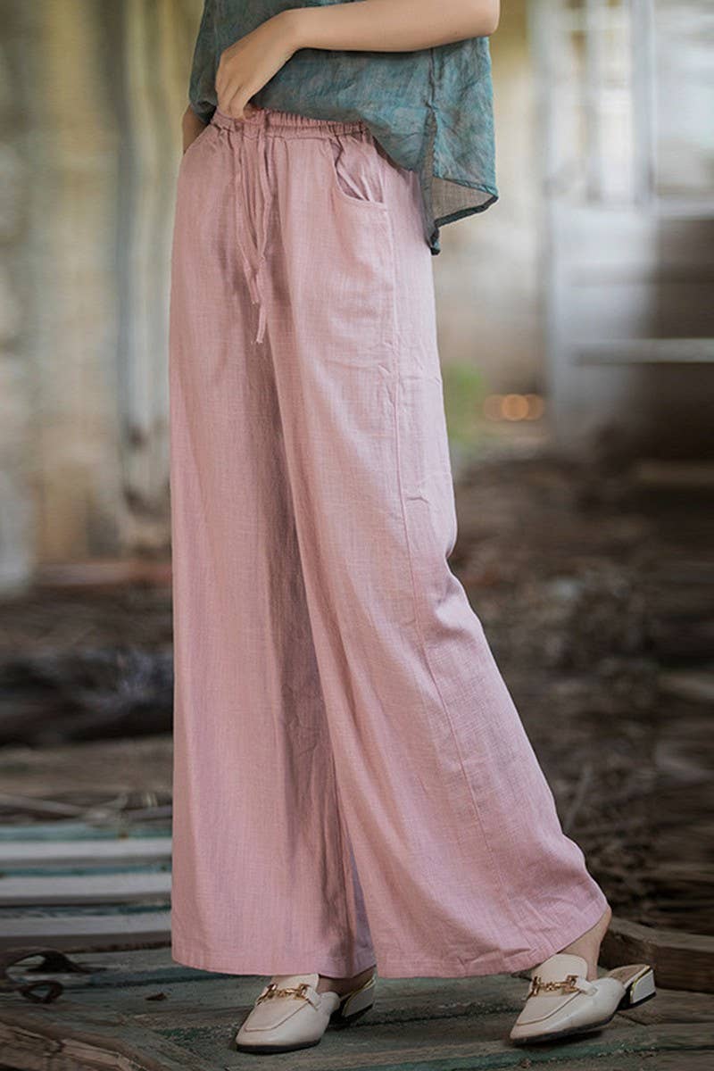 CWBLP1376_COTTON AND LINEN DRAWSTRING WIDE LEG PANTS