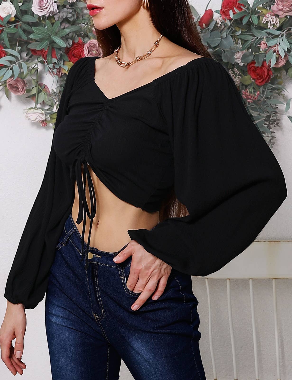 CWTTL1496_V-neck Long Sleeve Top