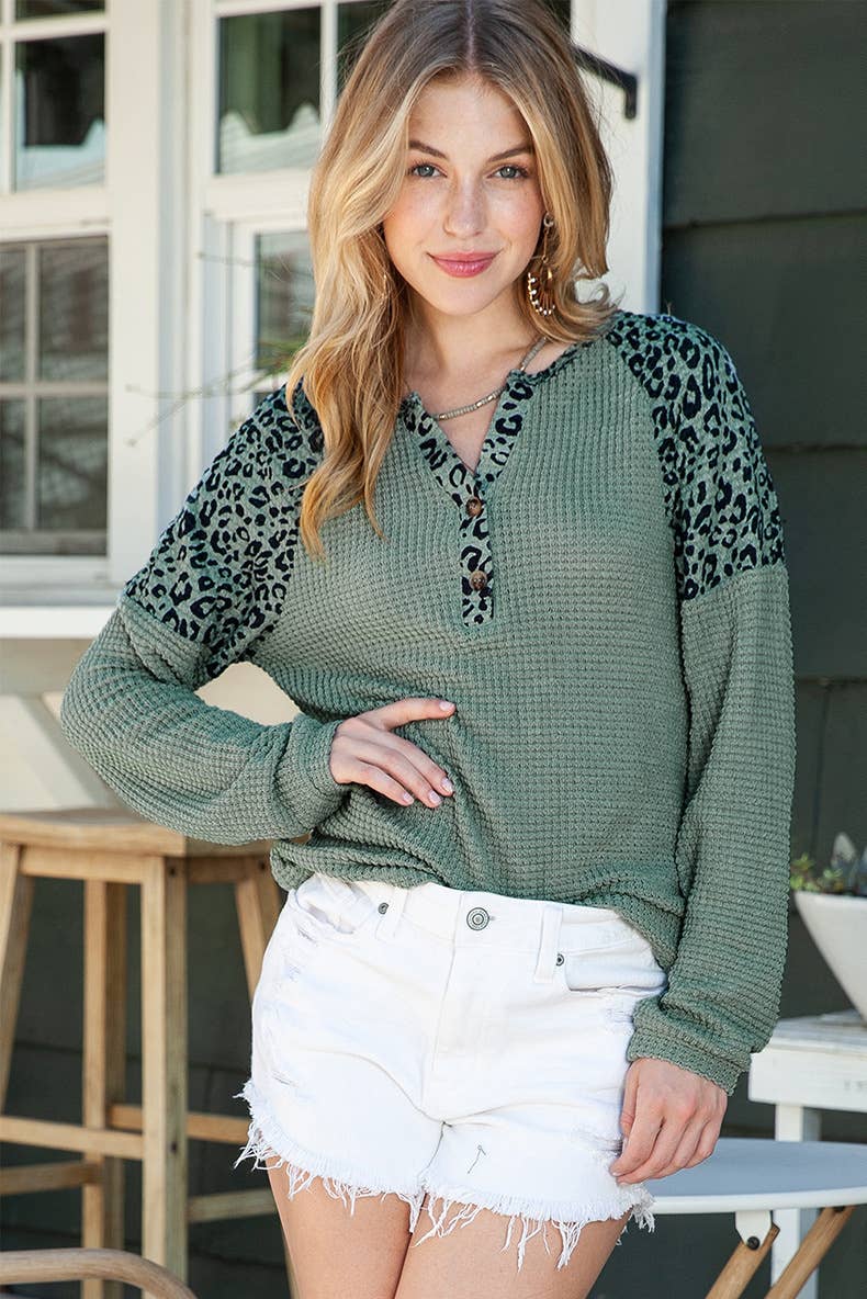 CASUAL V-NECK SPLICED WAFFLE KNITWEAR FOR WOMEN