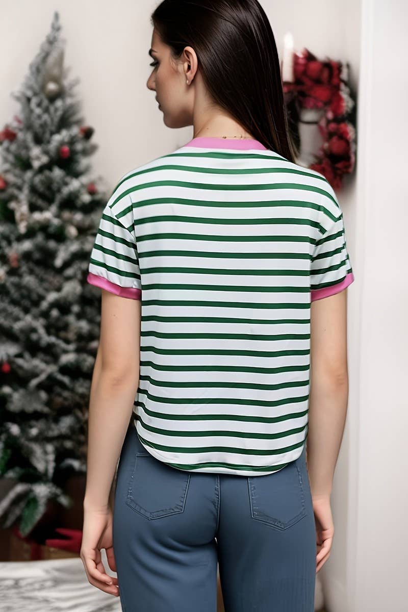 CWTTS1580_SUMMER STRIPED CREW NECK SHORT SLEEVE TOP