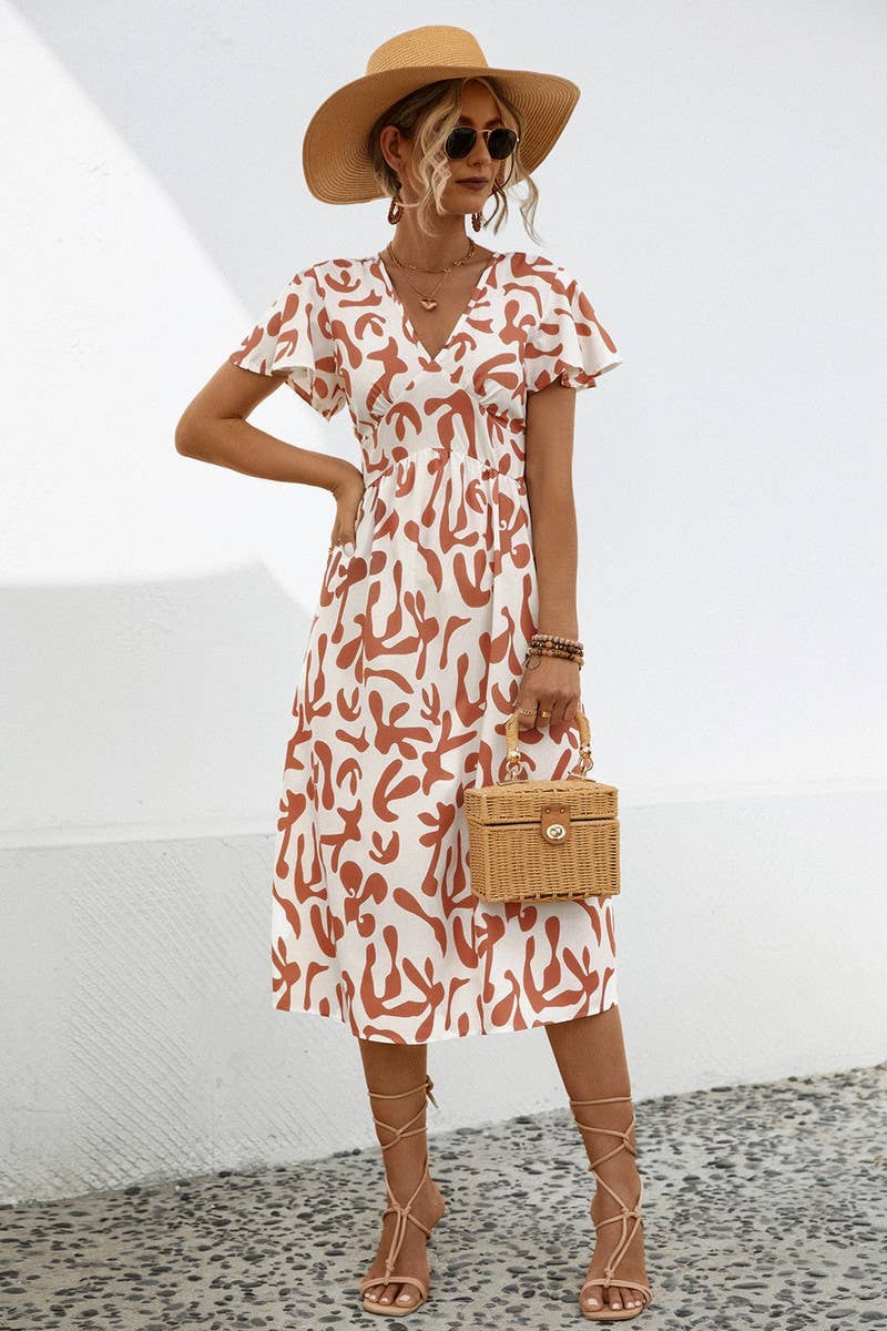 CWDSD7114_SUMMER COMFORTABLE CASUAL V-NECK DRESS