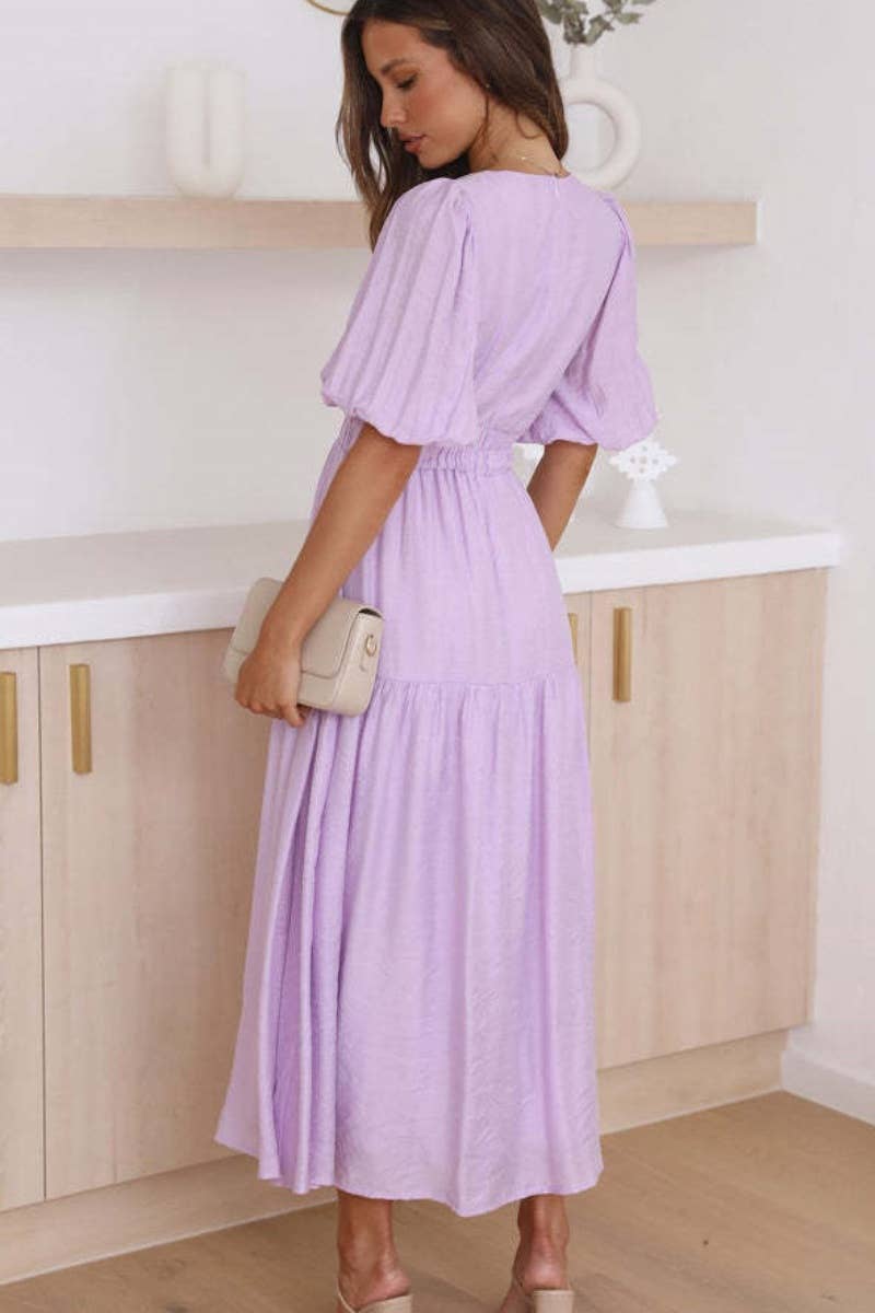 CWDMD1911_WOMEN'S SEXY DEEP V MID-SLEEVE LONG DRESS