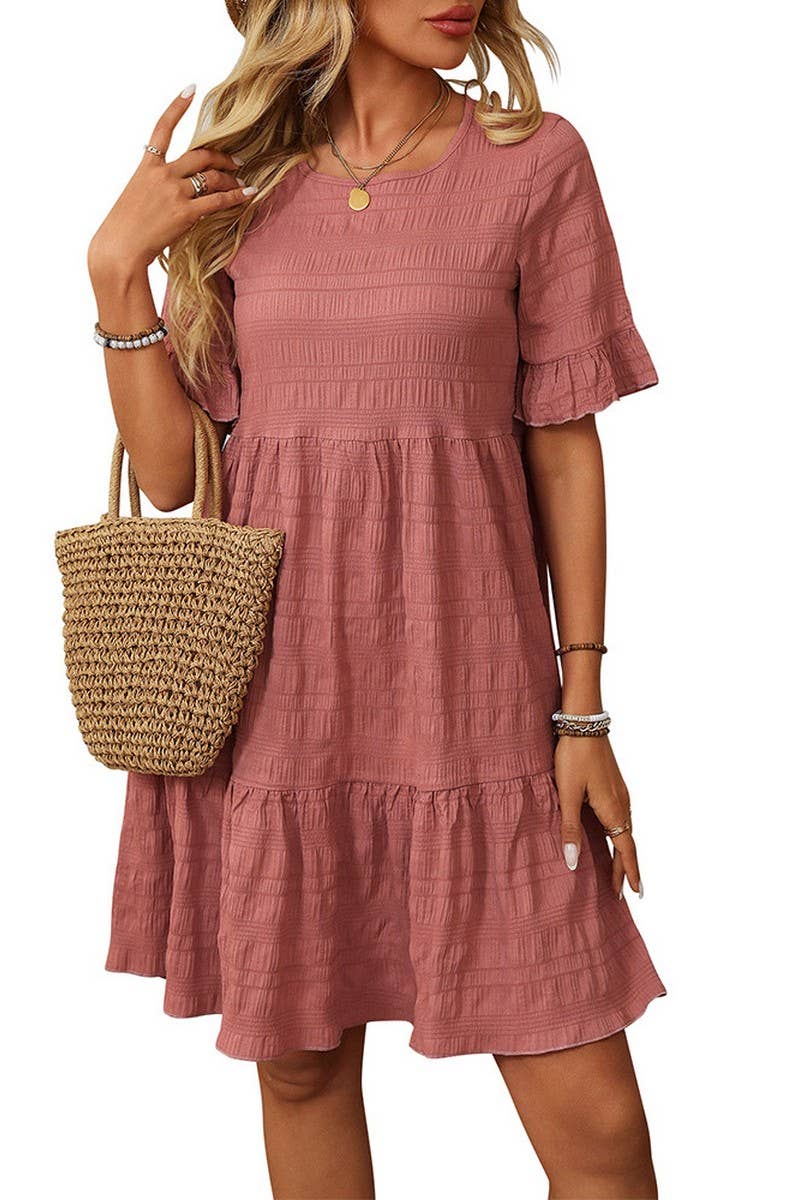 CWDSD7260_SOLID COLOR LOOSE CASUAL SHORT-SLEEVED DRESS
