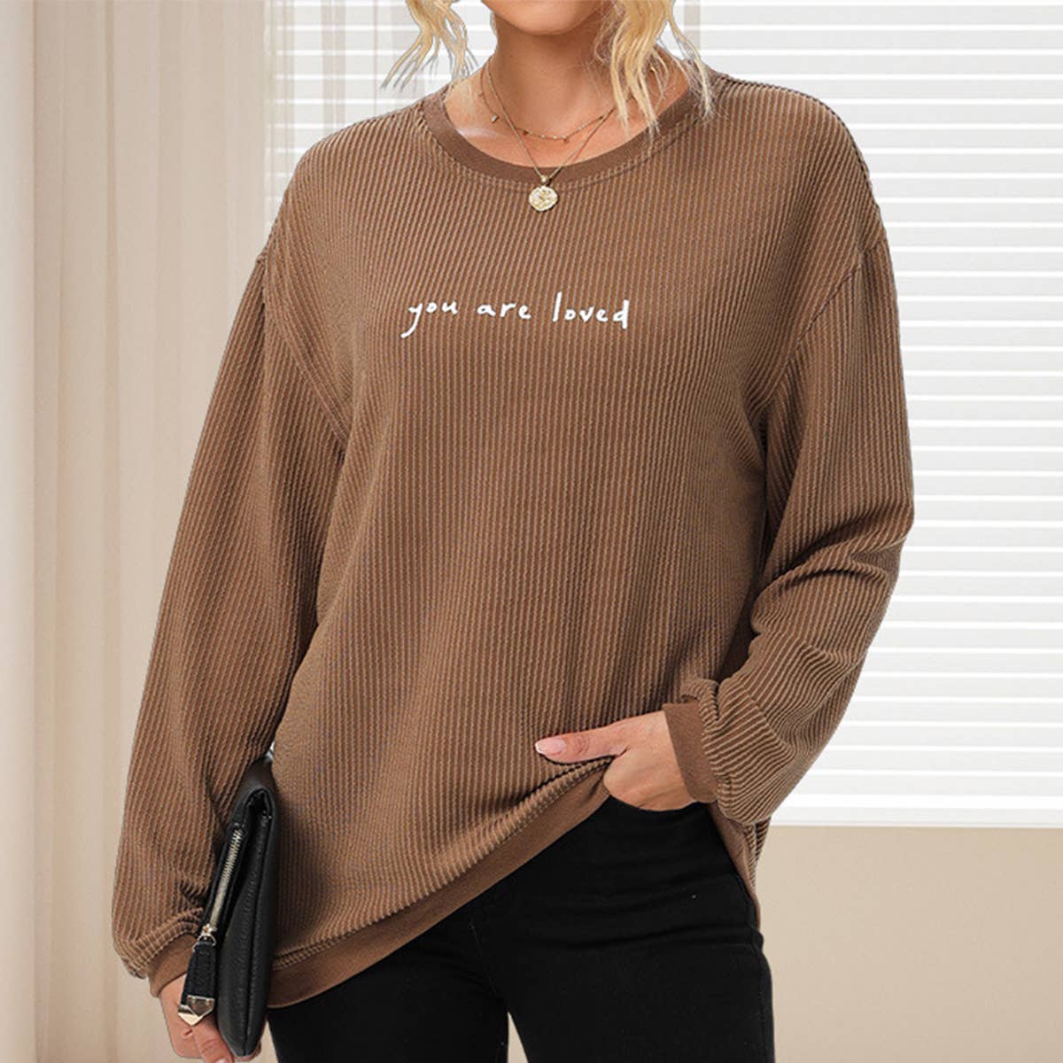 CORDUROY CREW NECK LONG SLEEVE HOODIE FOR WOMEN