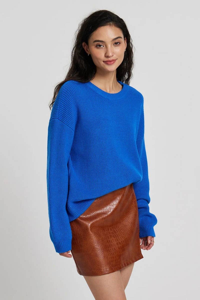 CWOSWL5239_ROUND NECK LONG SLEEVE PULLOVER KNITTED SWEATER