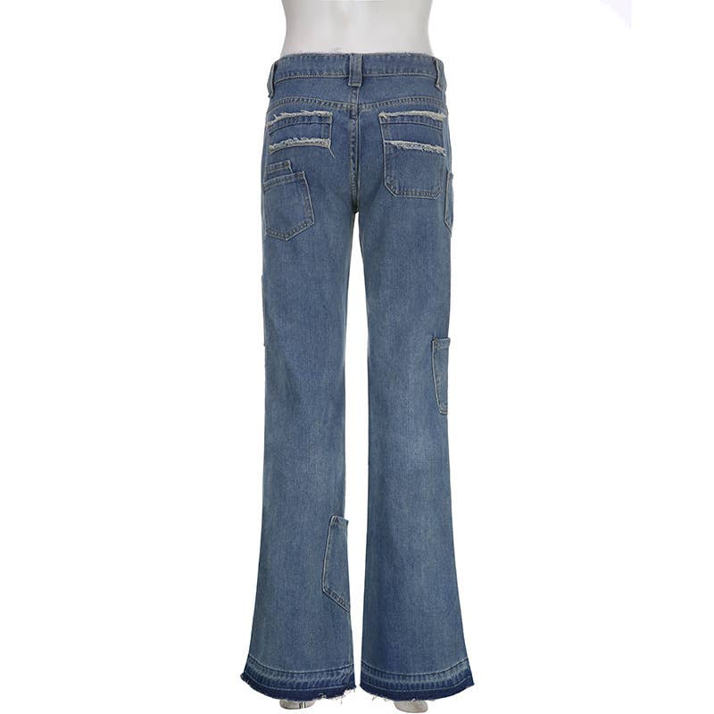 Aged five-pointed star printed high-waisted jeans
