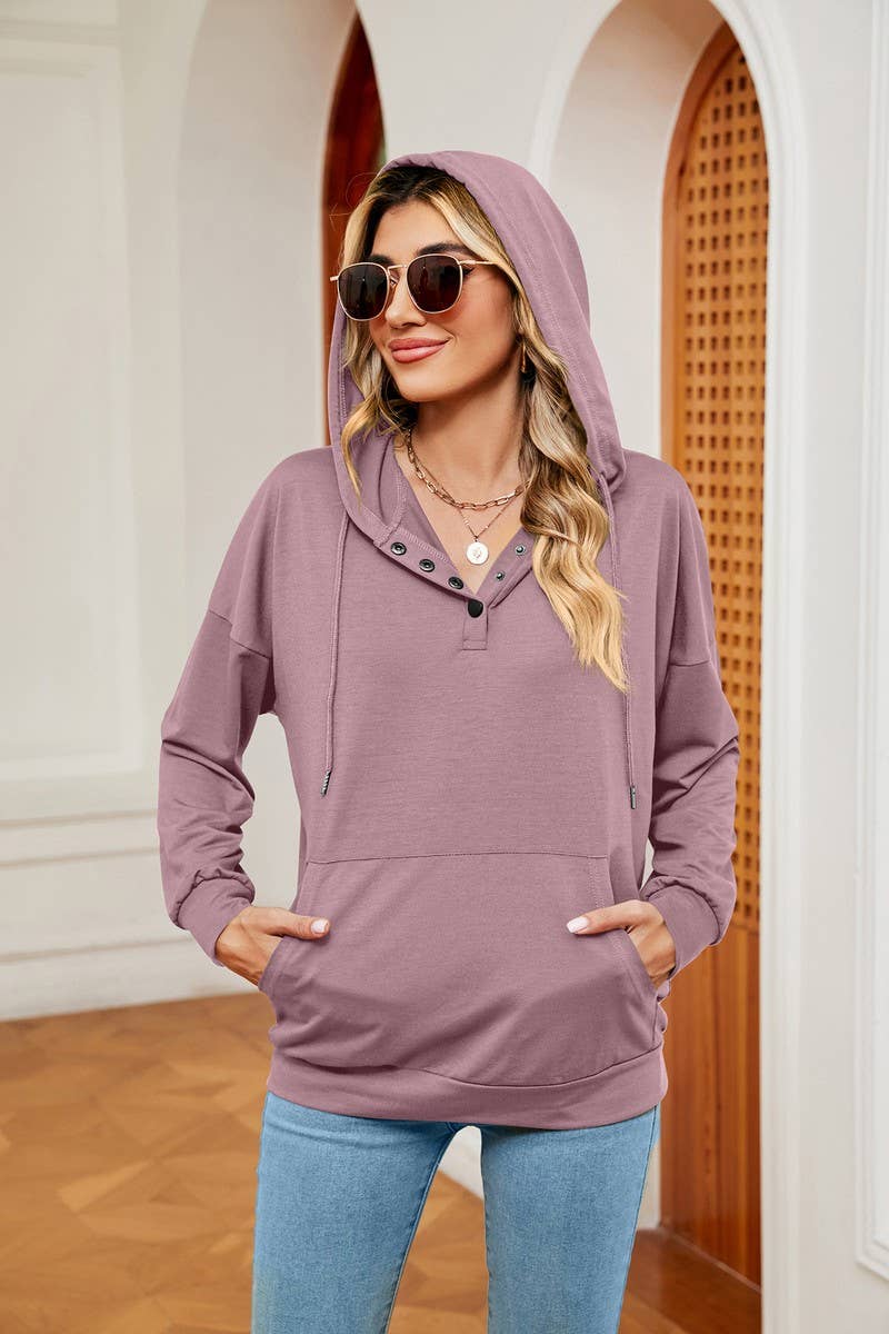 CWOHOL0930_SOLID COLOR BUTTON DRAWSTRING POCKET HOODIE