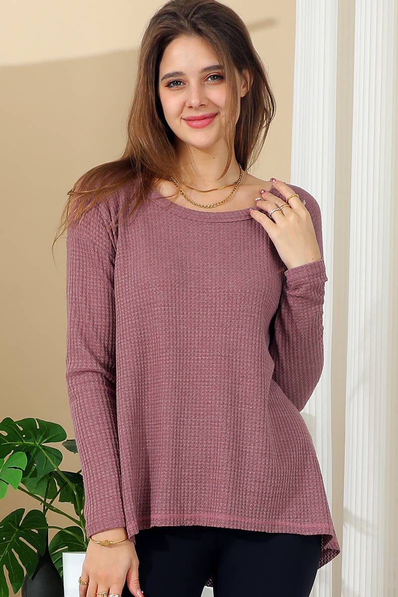 CWTTL1474_Casual Round neck Loose Fit Long Sleeve Tops