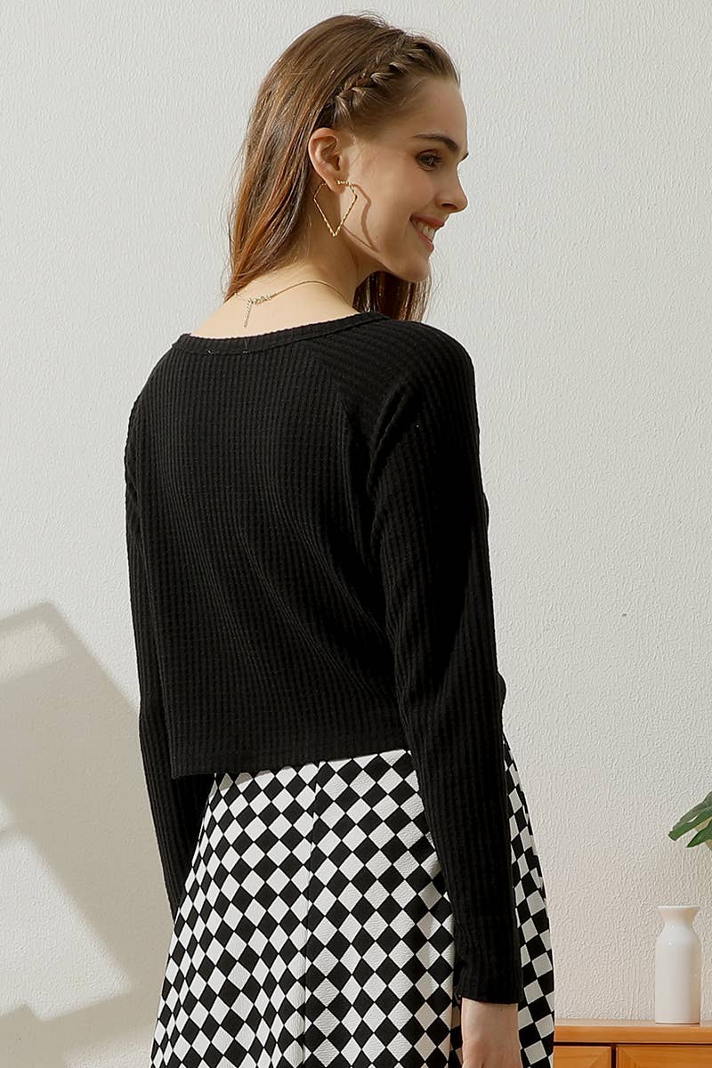 CWTTL1485_Casual Round Neck Loose Fit Long Sleeve Tops