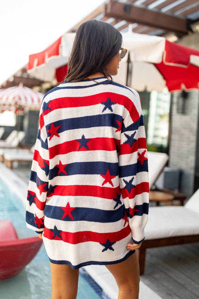 Fashionable flag print loose striped sweater