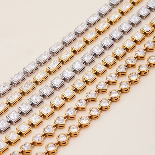 18K Gold Square Zircon Tennis Bracelet, Minimalist_CWAJE4778
