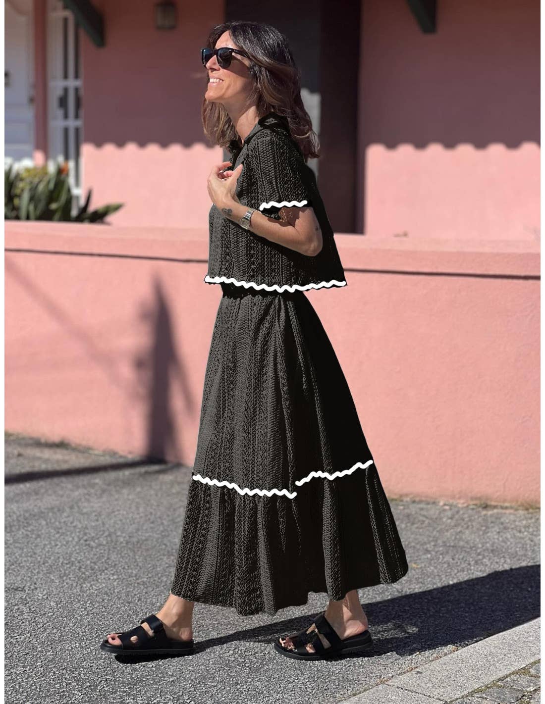 Comfortable shirt collar lace long skirt set