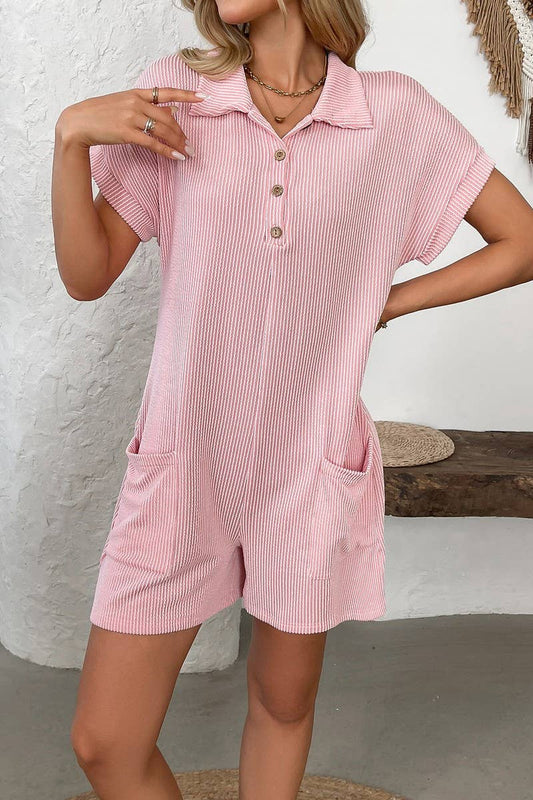 CWSJS1447_SUMMER COLLAR BUTTON LOOSE POCKET JUMPSUIT