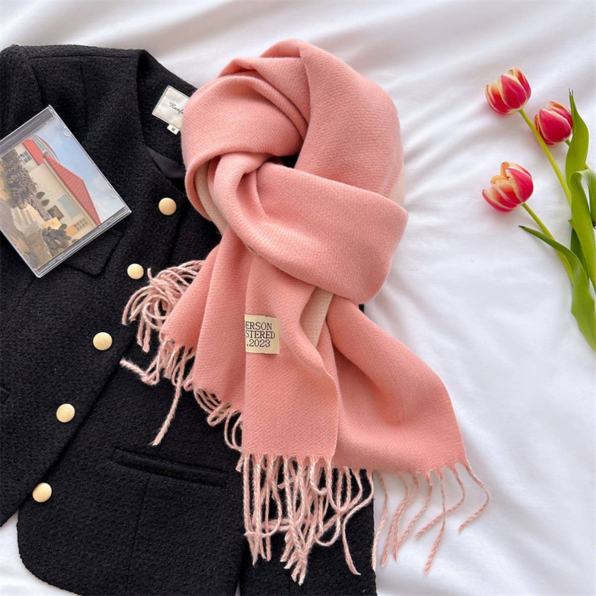 Double Sided Faux Cashmere Scarf-Solid Color Shawl