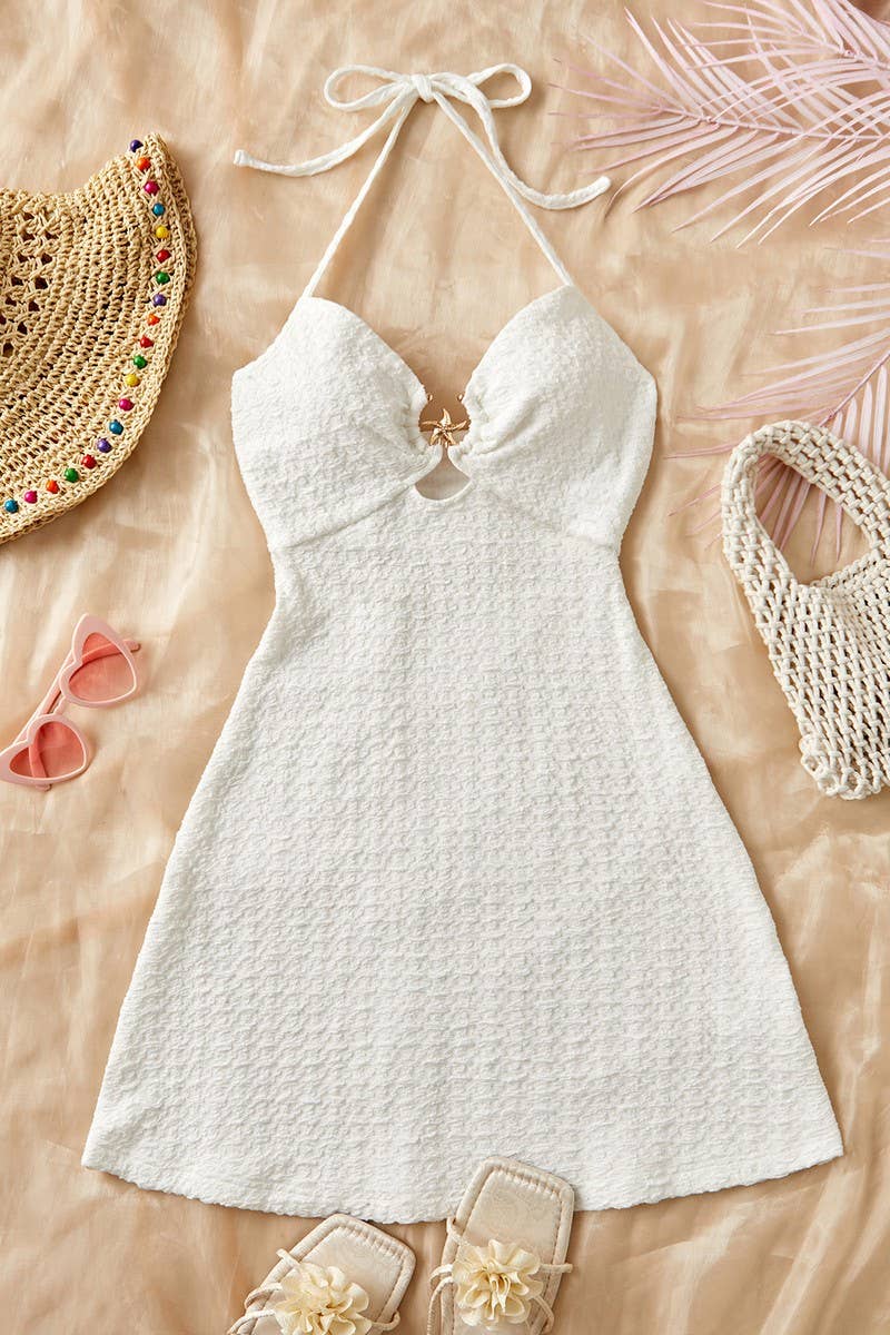 CWDHL1059_SUMMER SUSPENDER SEXY HALTER NECK BEACH DRESS