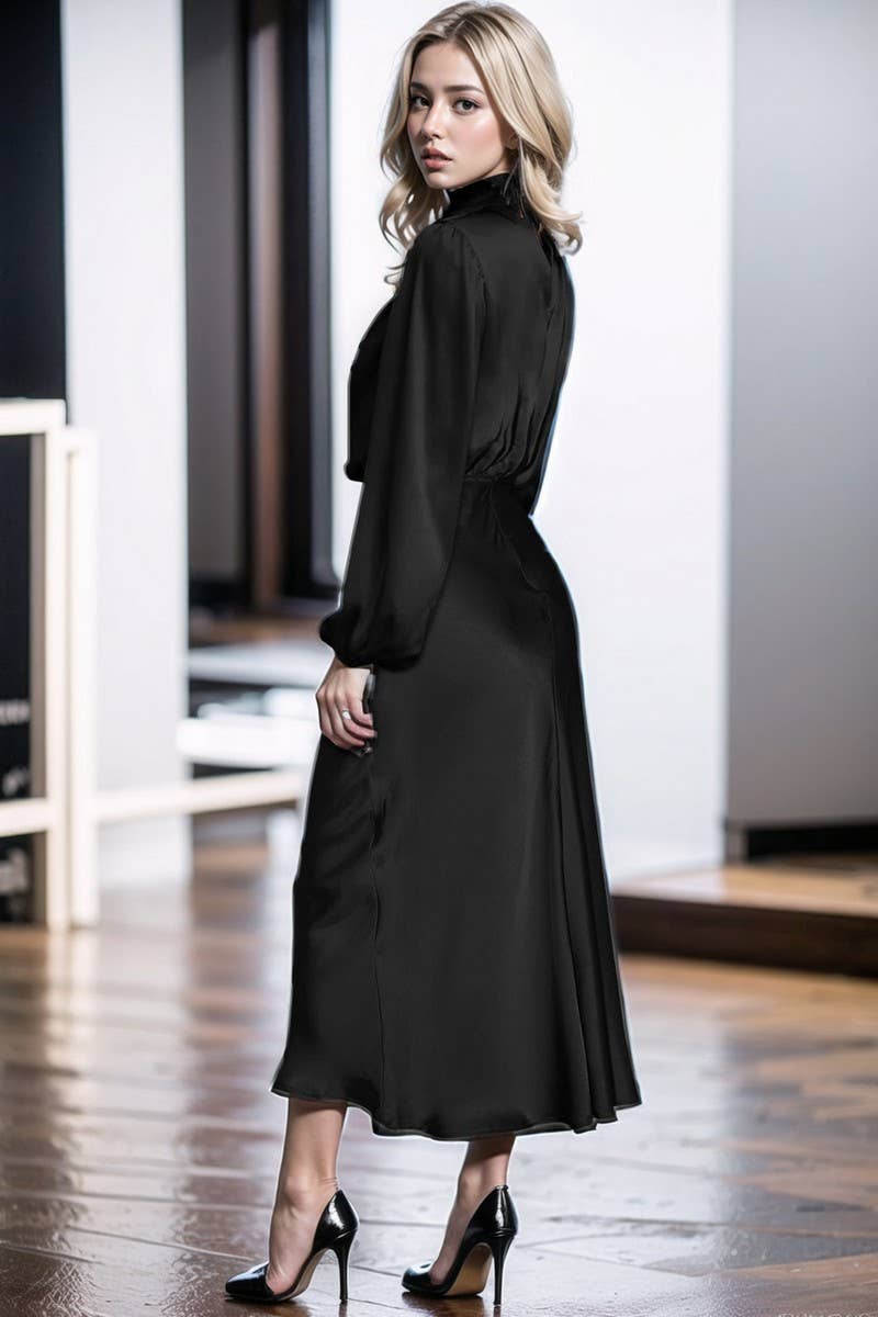 CWDMD3470_SATIN LANTERN SLEEVE EVENING DRESS