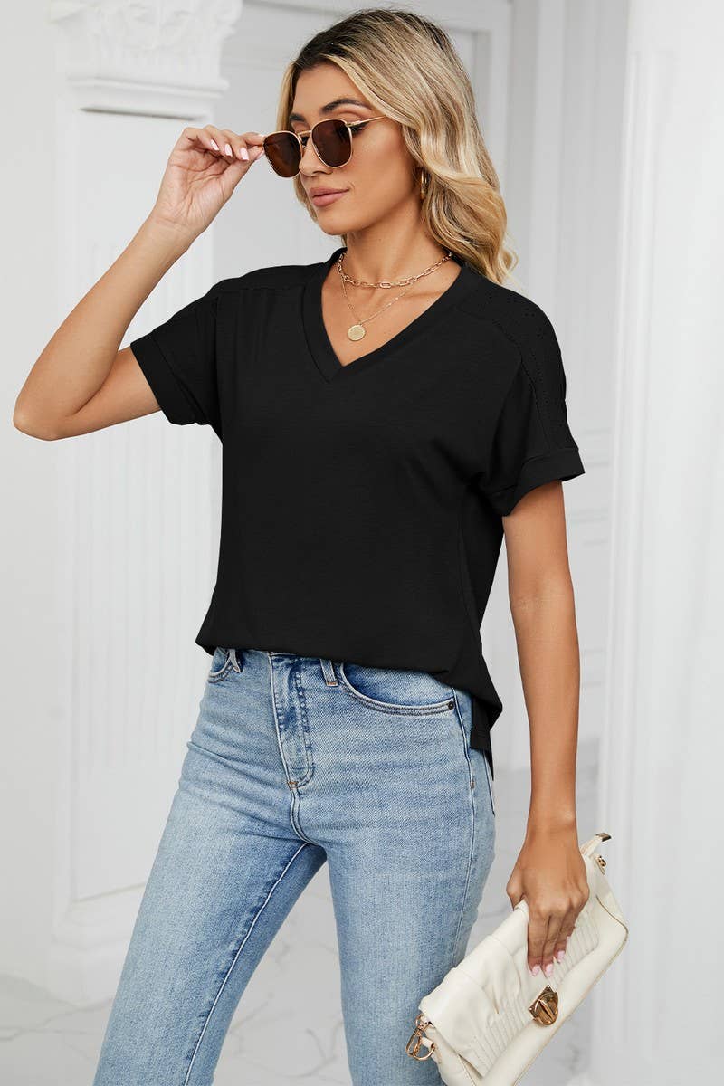CWTTS0756_V-Neck Shirt Sleeve Top