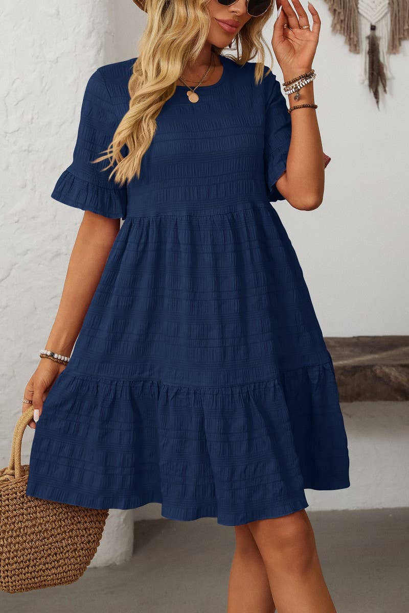 CWDSD7260_SOLID COLOR LOOSE CASUAL SHORT-SLEEVED DRESS