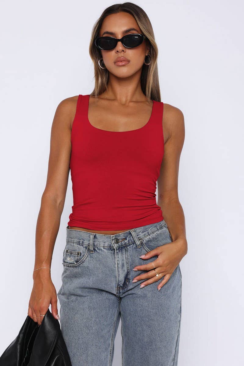 CWTTK0927_SLEEVELESS SQUARE NECK CASUAL CROPPED CAMI TOP